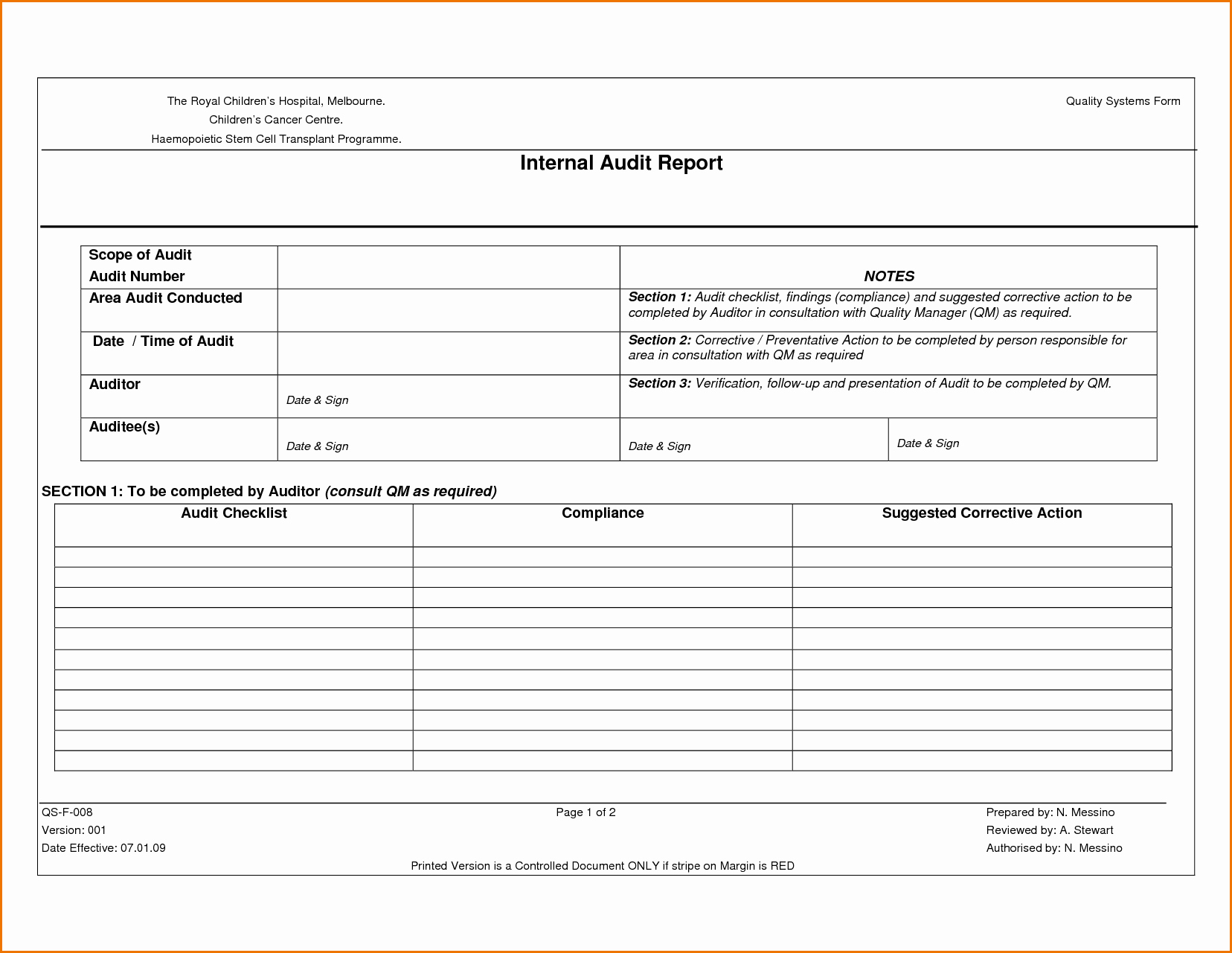 Sample Internal Audit Report Template