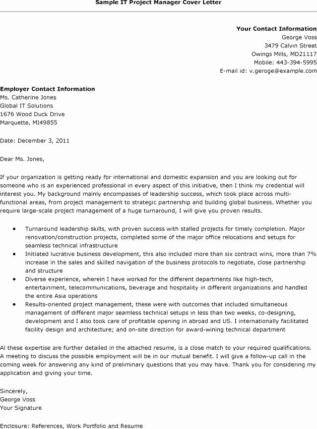Sample Job Cover Letter for Project Manager