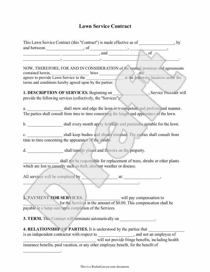 Sample Lawn Service Contract form Template