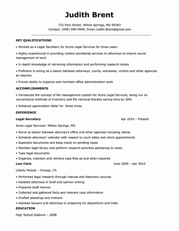 Sample Legal assistant Resume