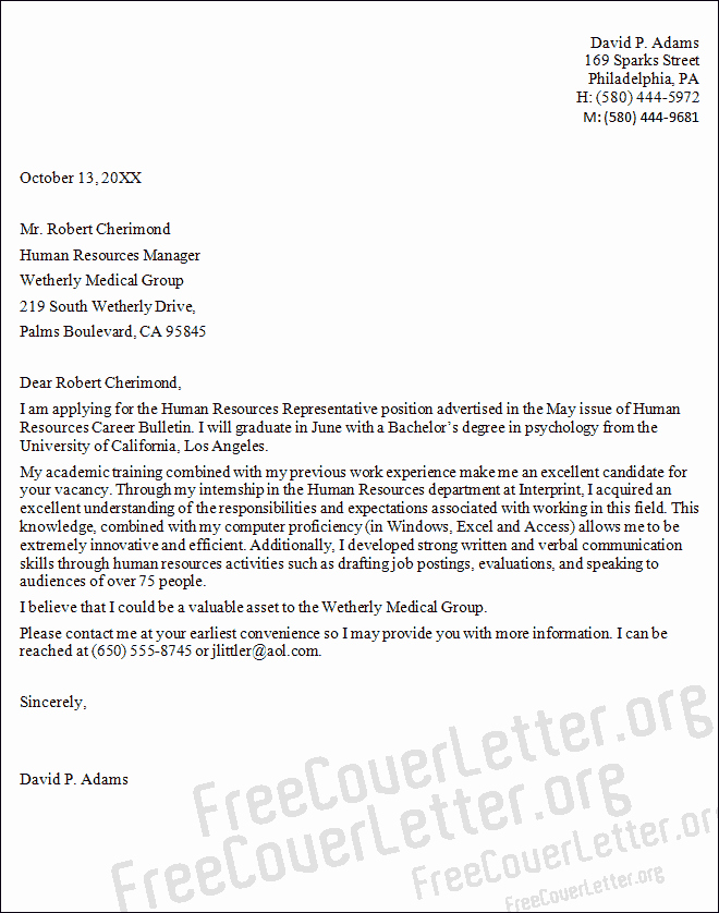 Sample Letter Human Resources