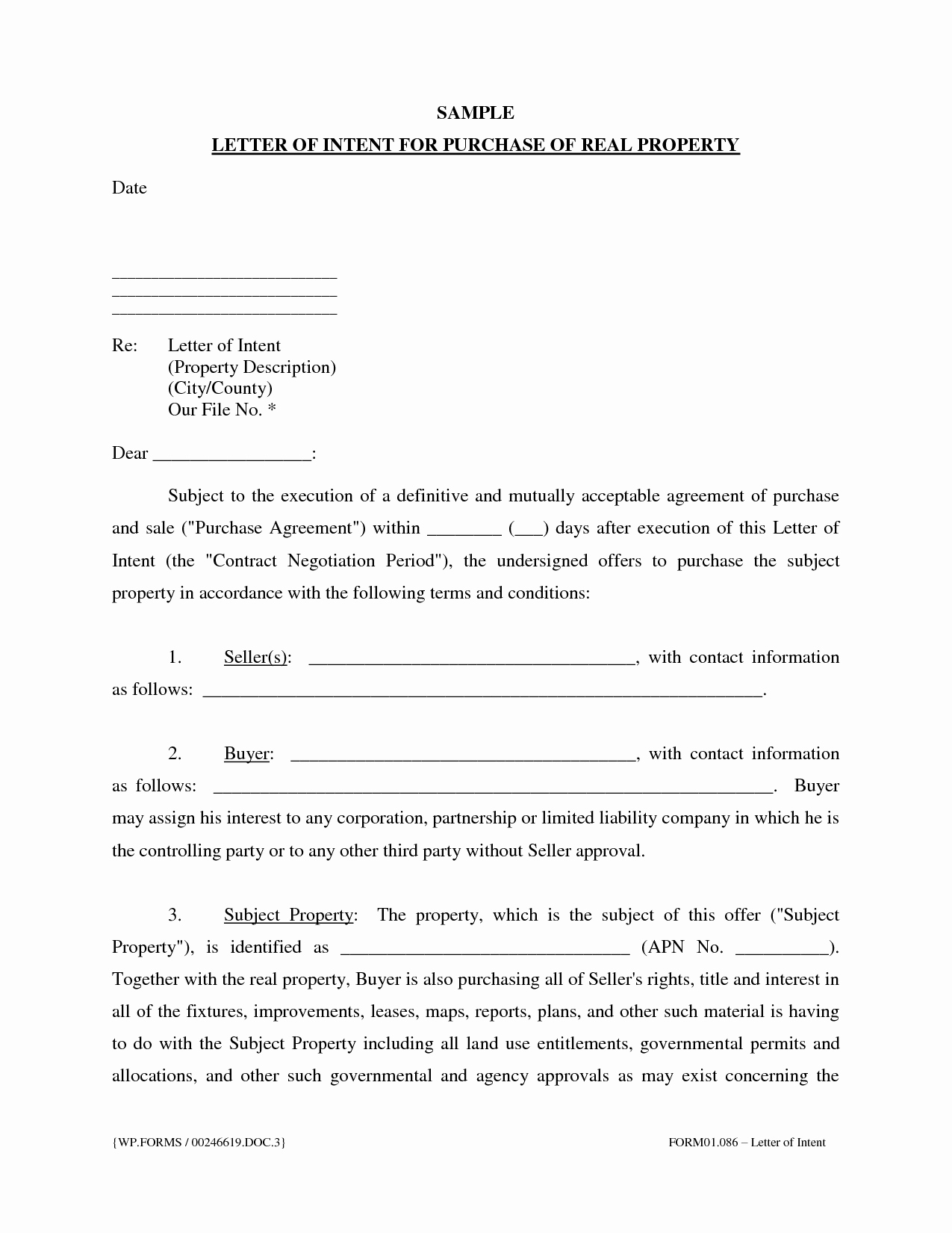 sample letter of intent to purchase real estate