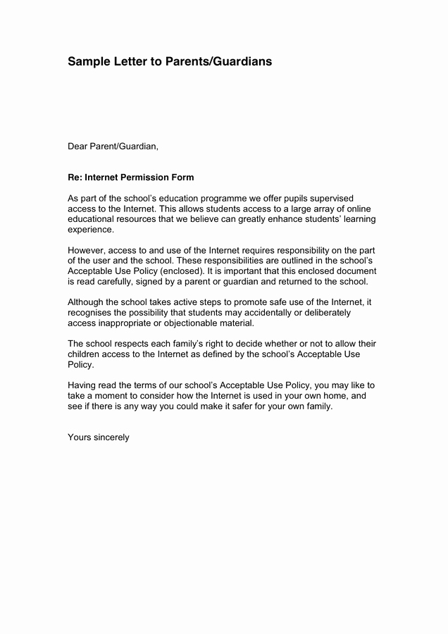 Sample Letter to Parents Guardians In Word and Pdf formats
