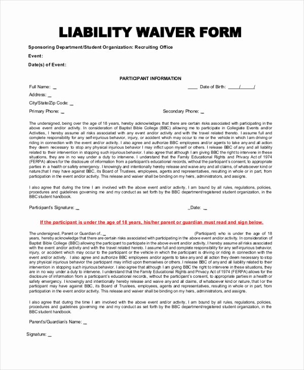 Sample Liability form 8 Free Documents In Pdf