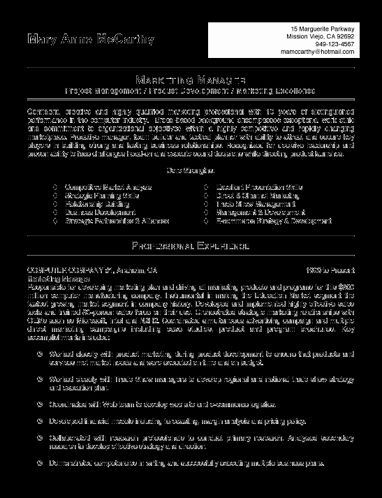 sample marketing resume