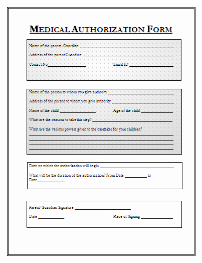 Sample Medical Authorization form Templates