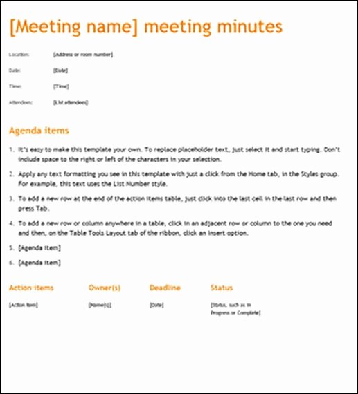 Sample Meeting Minute Templates