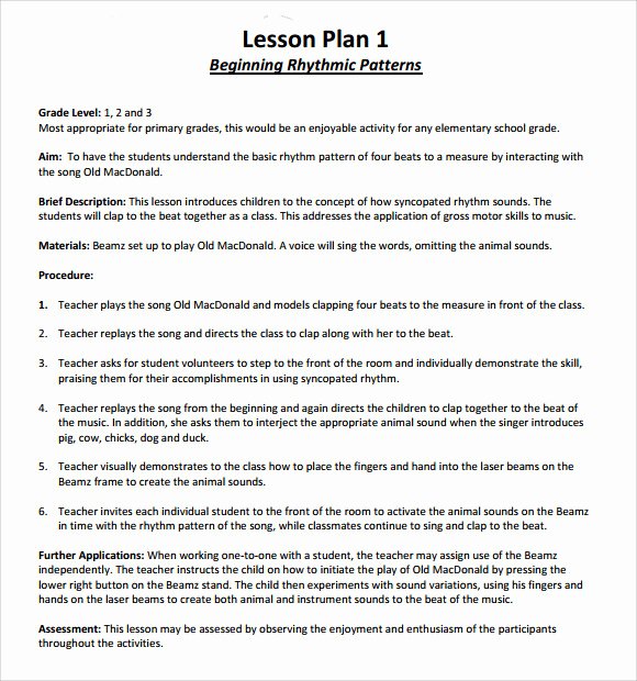Sample Music Lesson Plan Template Free Documents In