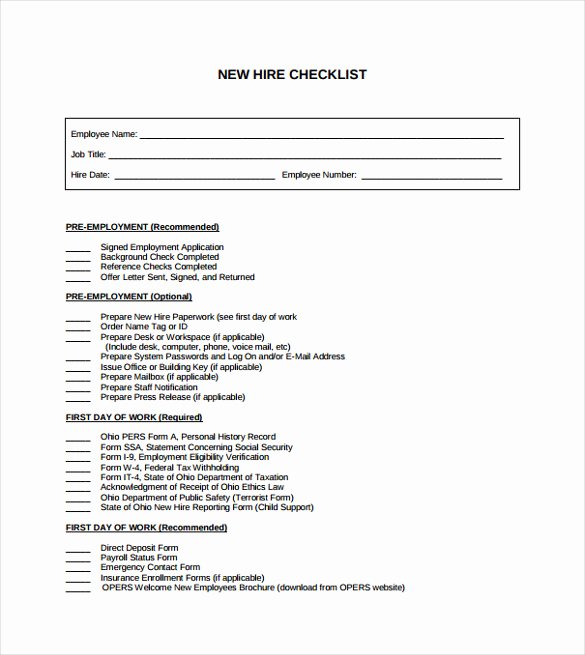 Sample New Hire Checklist Template 11 Documents In Pdf