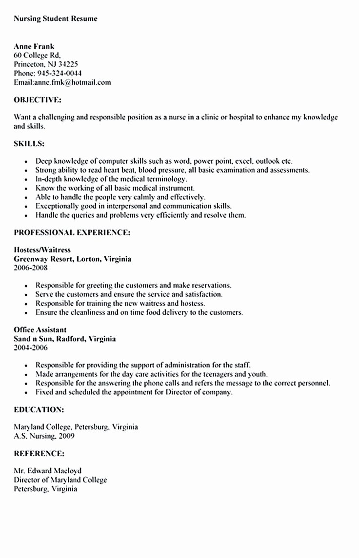 Sample Nursing Student Resume Nursing Student Resume Must