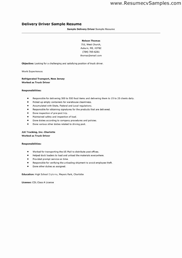 sample objective for resume driver