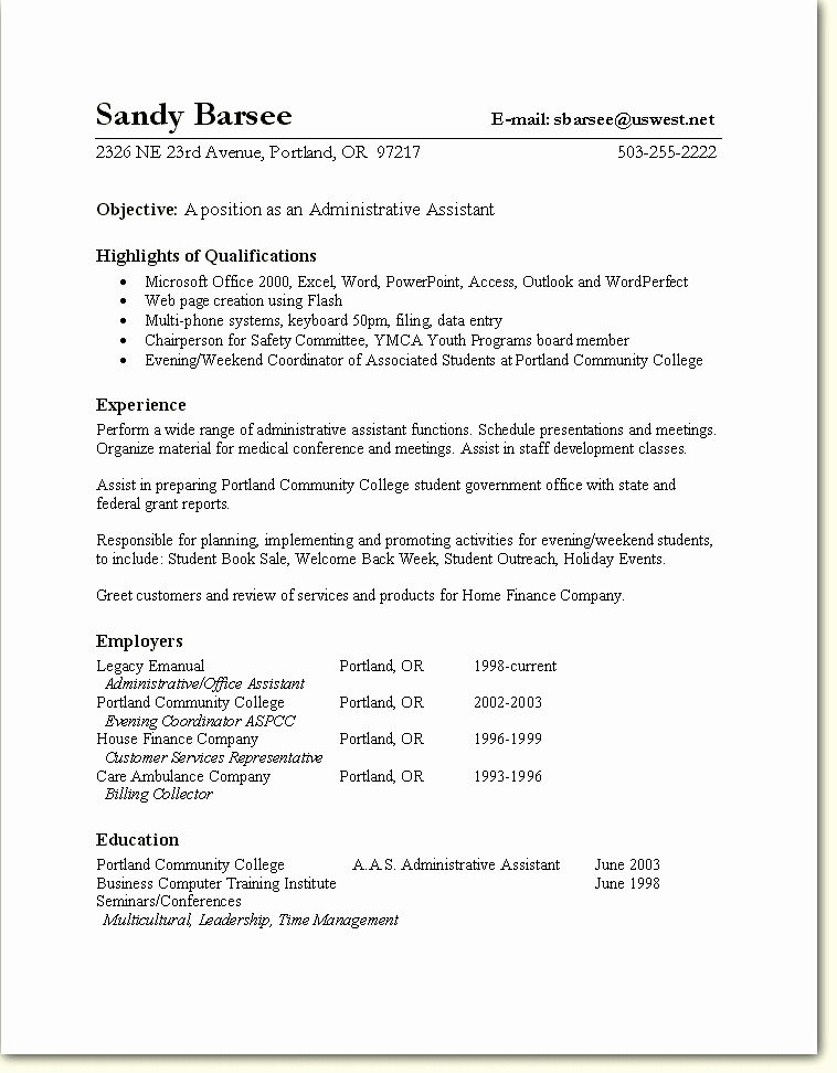 Sample Objective Resume for Administrative assistant