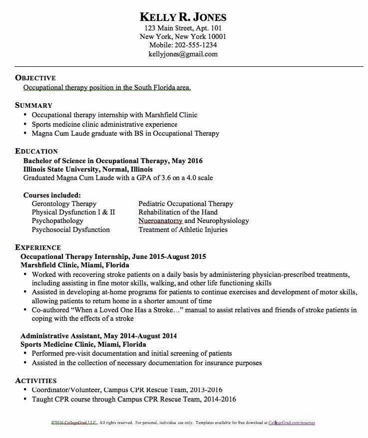 Sample Occupational therapy Resume