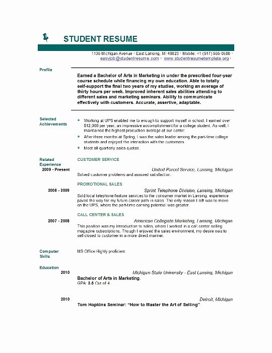 Sample Of College Student Resume