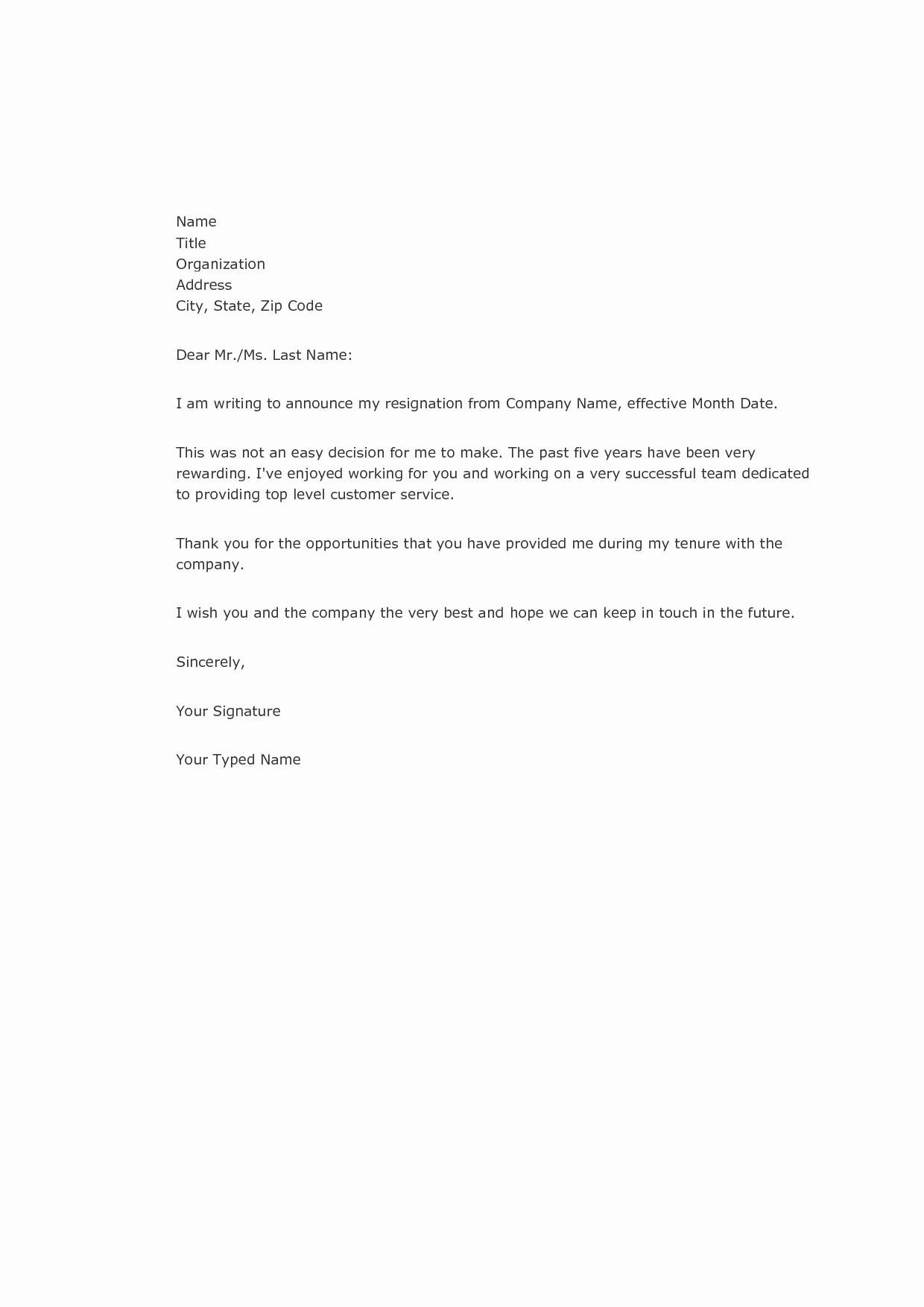 Sample Of Resignation Letter to Employer