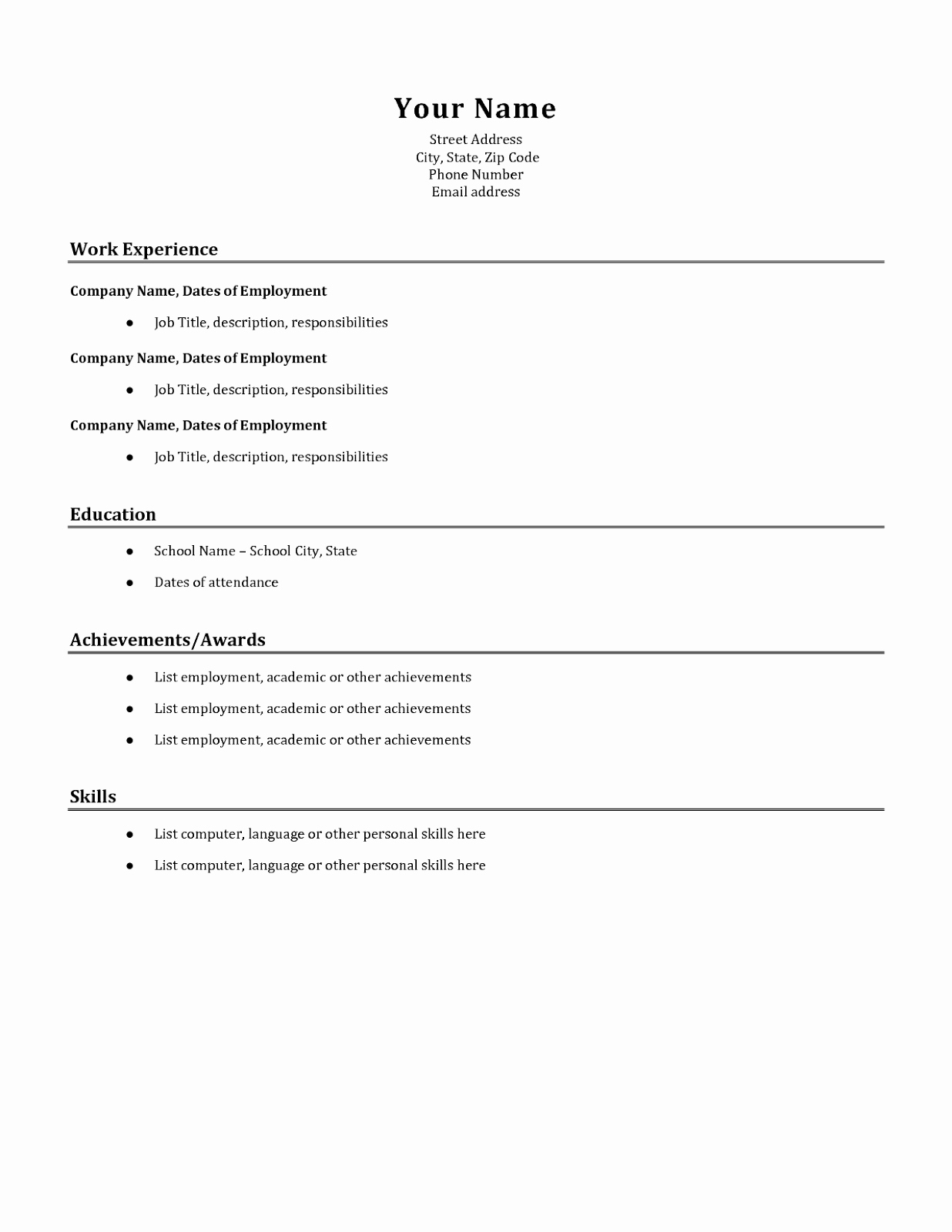 Sample Of Simple Resume