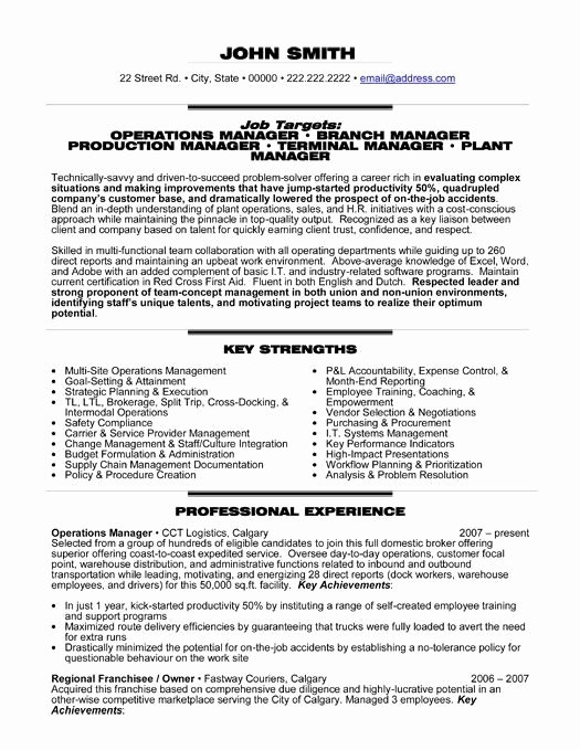 Sample Operations Manager Resume