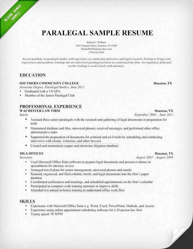 Sample Paralegal Resume Best Resume Gallery