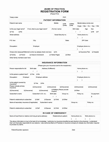 Sample Patient Registration form