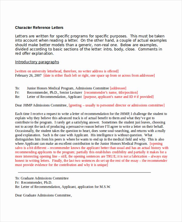Sample Personal Character Reference Letter Re Mendation