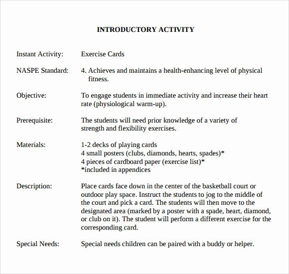 Sample Physical Education Lesson Plan Template 7 Free