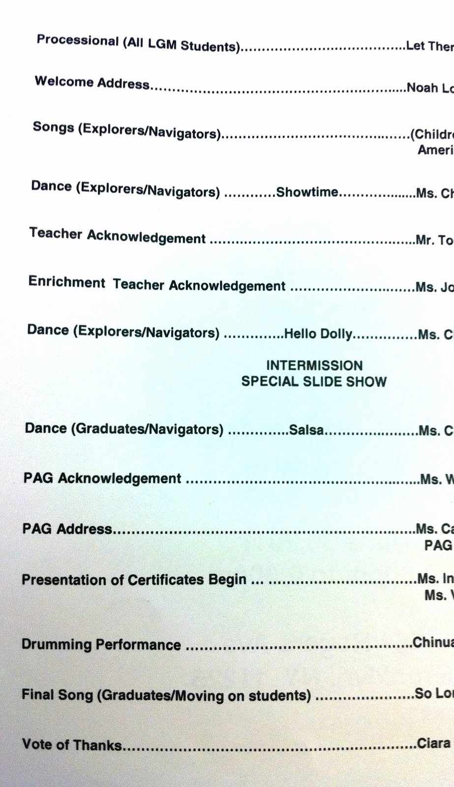 sample preschool graduation program