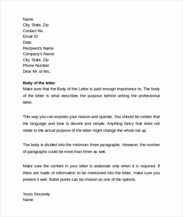 Sample Professional Cover Letter Example 9 Free