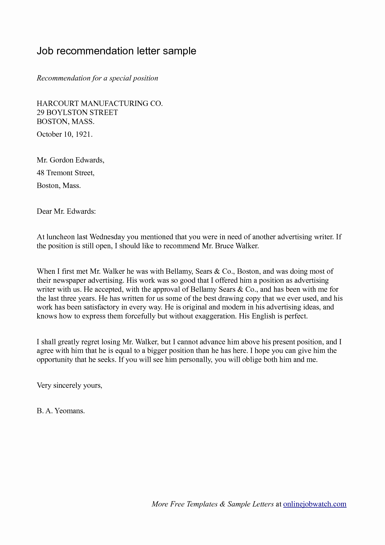 Sample Professional Reference Letter