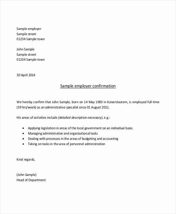 Sample Proof Of Employment Letter 10 Sample Documents
