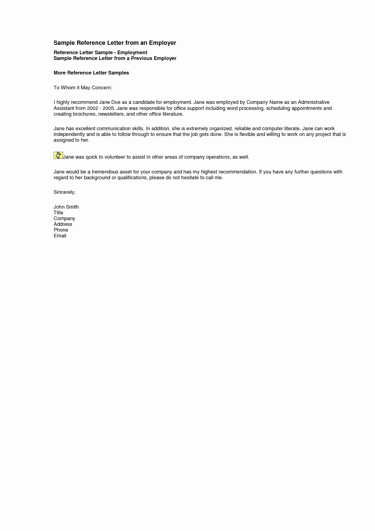 Sample Reference Letter for Employment