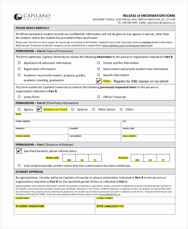 Sample Release Of Information form 12 Free Documents In Pdf