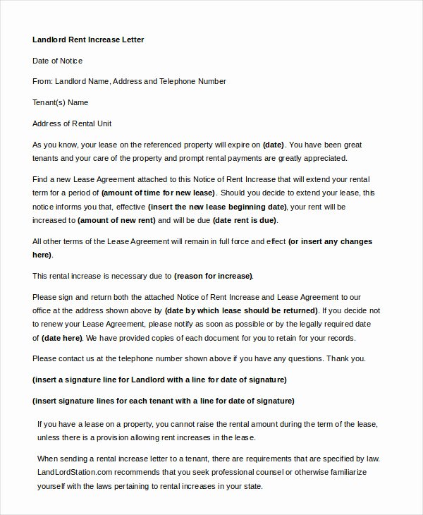 sample rent increase letter