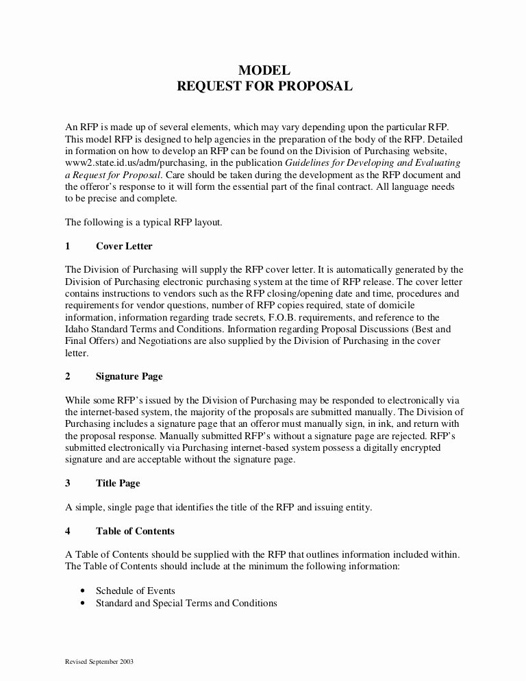 Sample Request for Proposal format