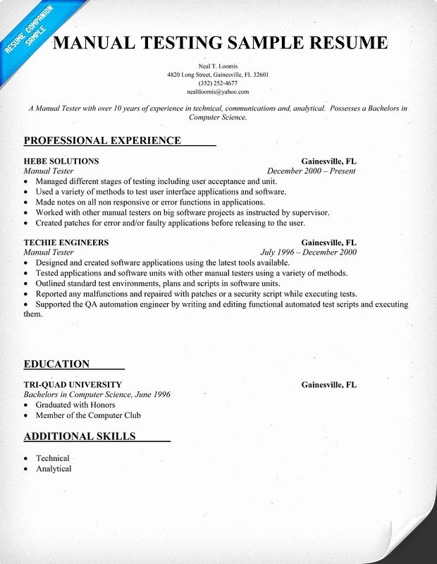 Sample Resume 1 Year Experience Manual Testing