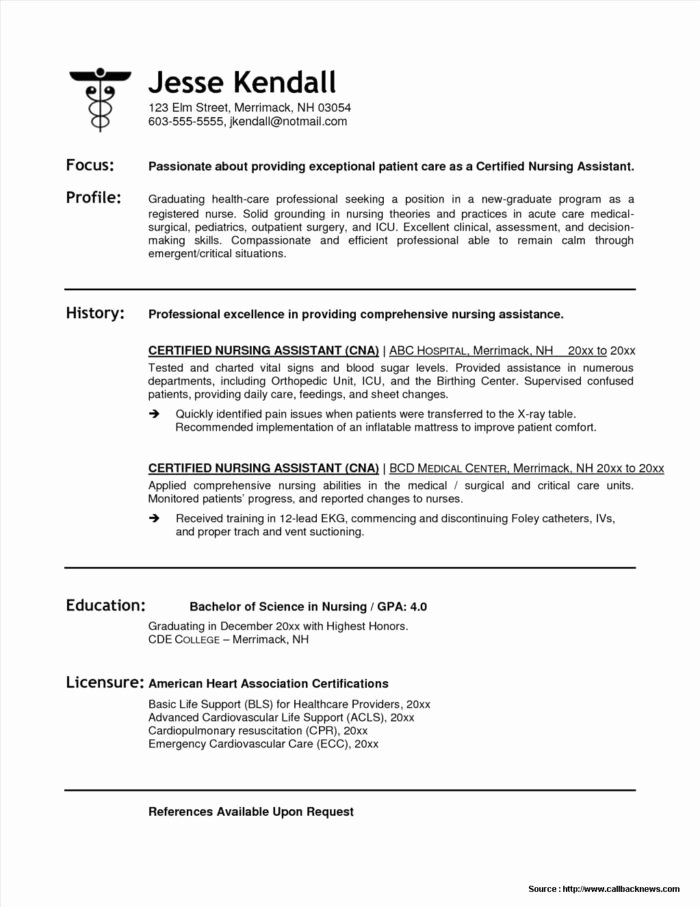 Sample Resume Certified Nursing assistant Position