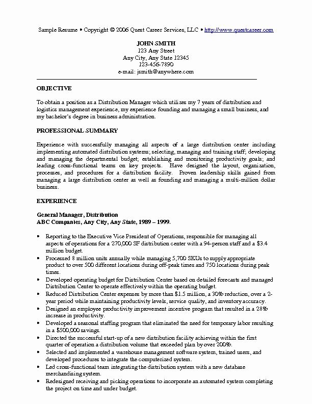 Sample Resume Example 1 Executive Resume or Management
