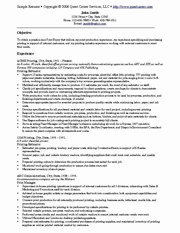 Sample Resume Example 9 Print Buyer Resume Example or