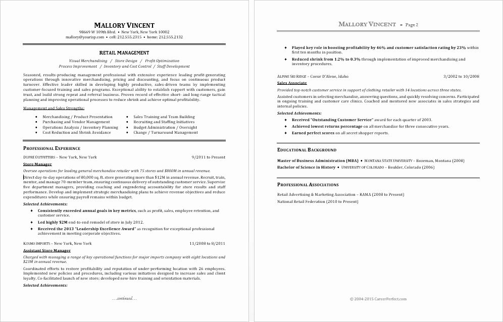 Sample Resume for A Retail Manager
