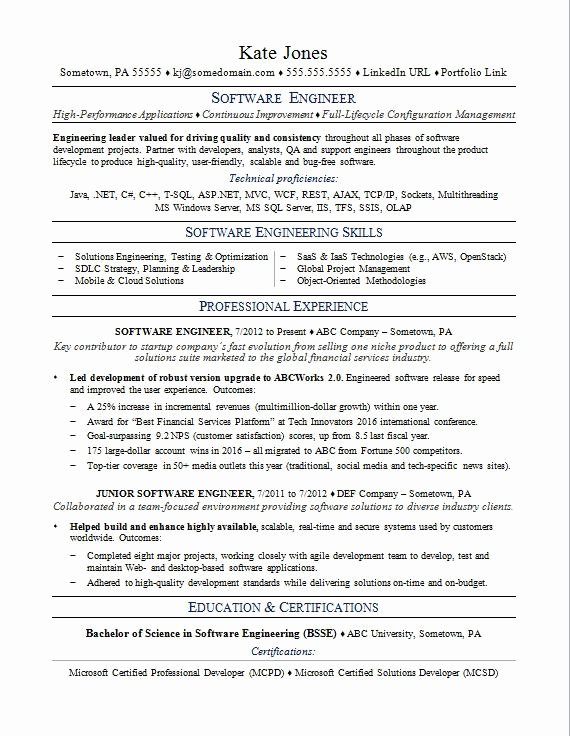 Sample Resume for A software Engineer