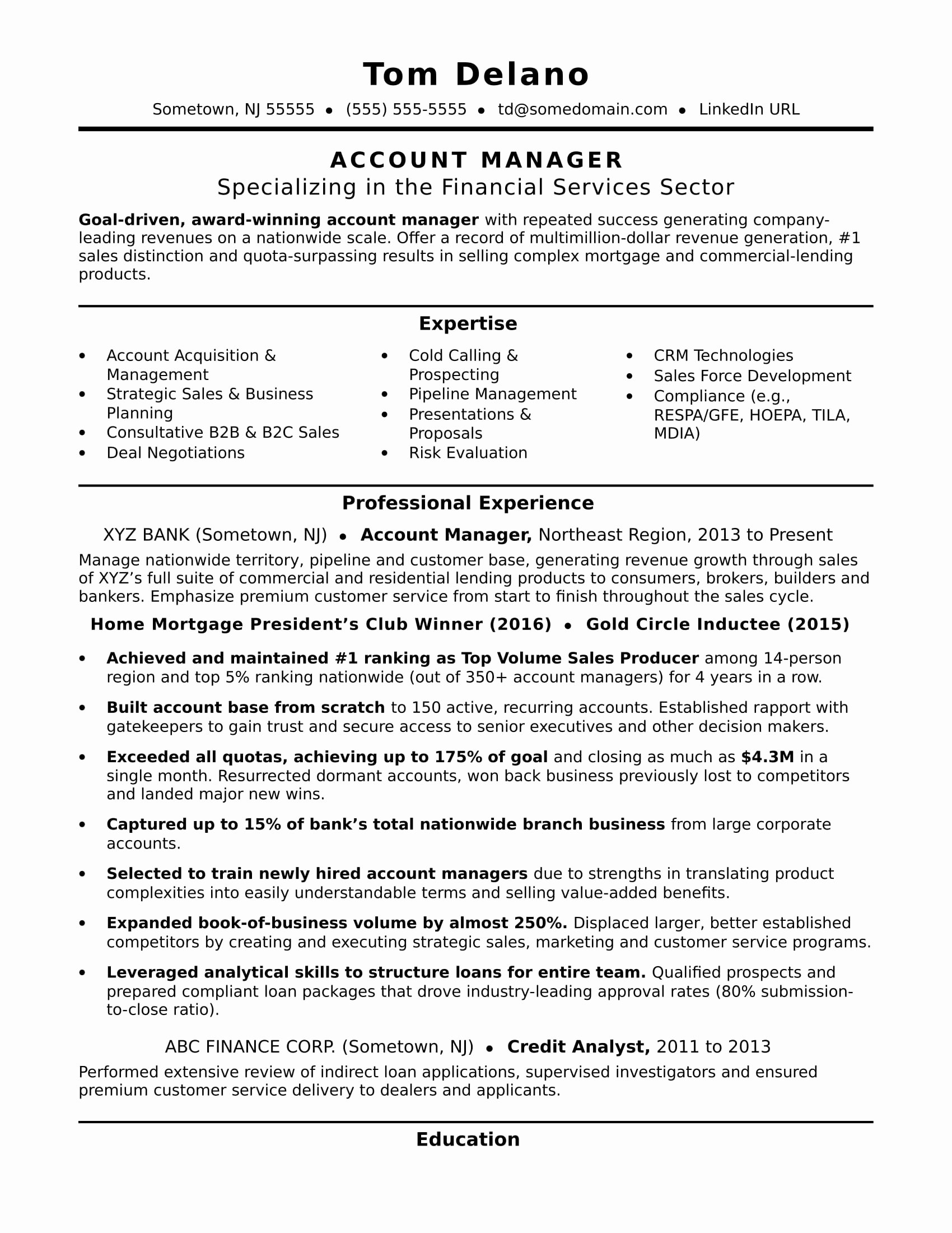 Sample Resume for Account Executive Position