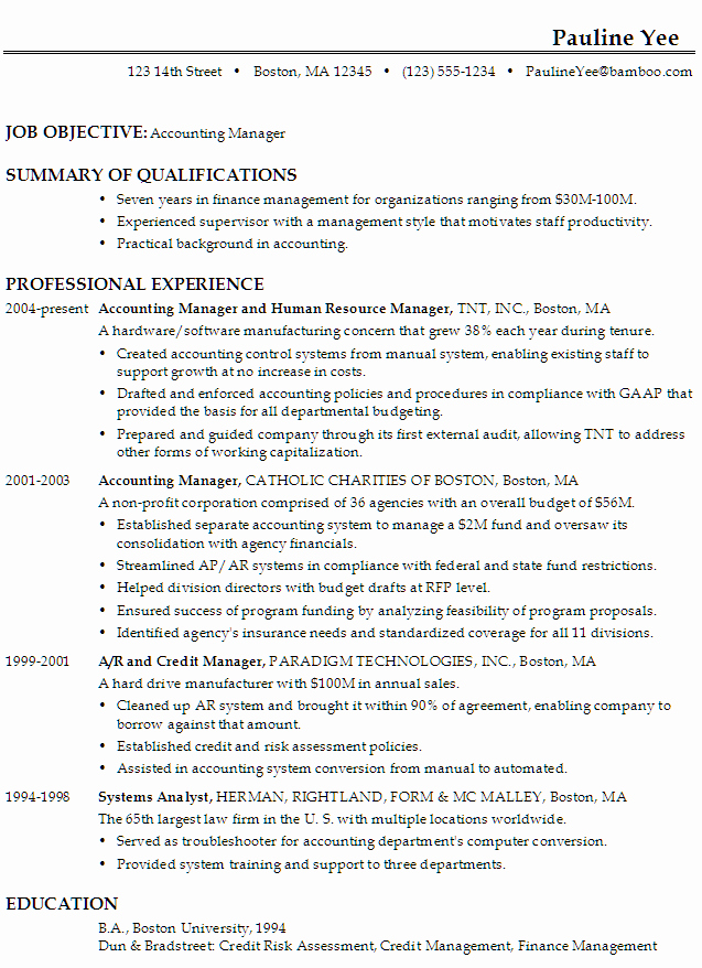 Sample Resume for An Accounting Manager Susan Ireland