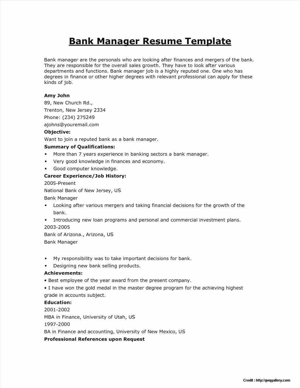 Sample Resume for Bankers Job Resume Resume Examples