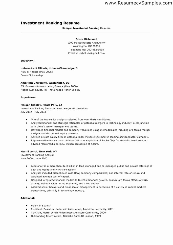 Sample Resume for Banking Jobs
