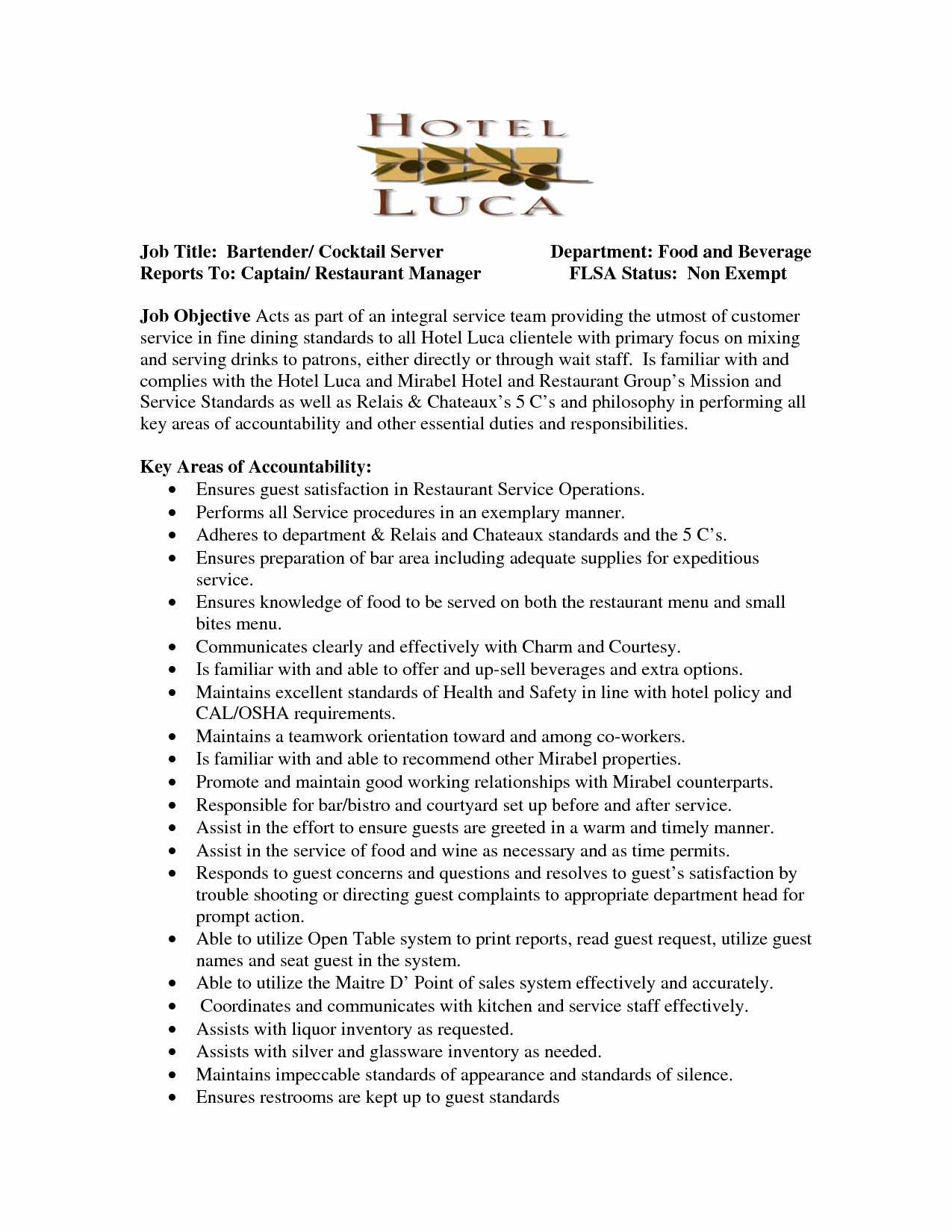 Sample Resume for Cocktail Waitress Job Position