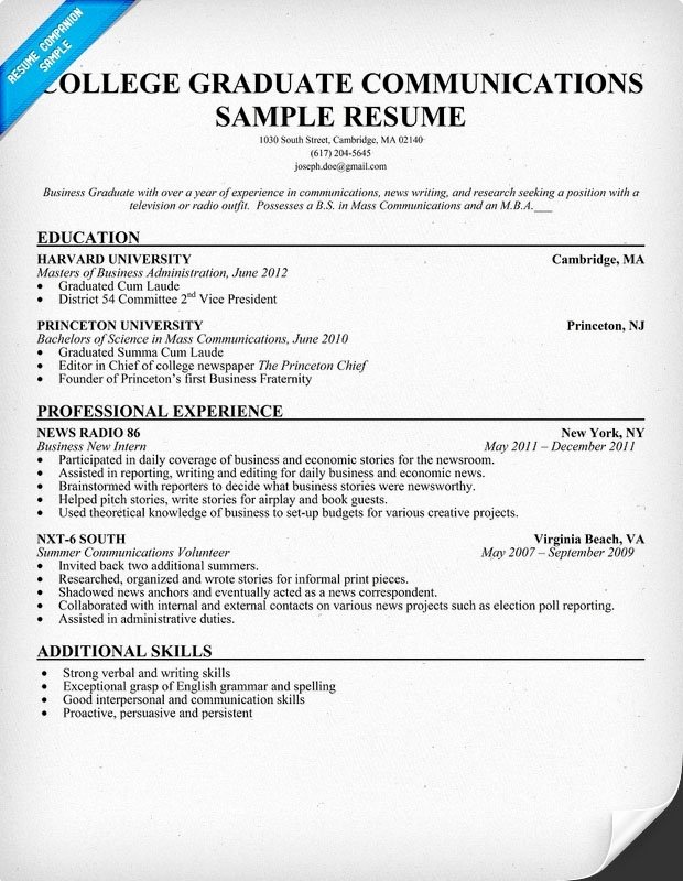 Sample Resume for College Graduate