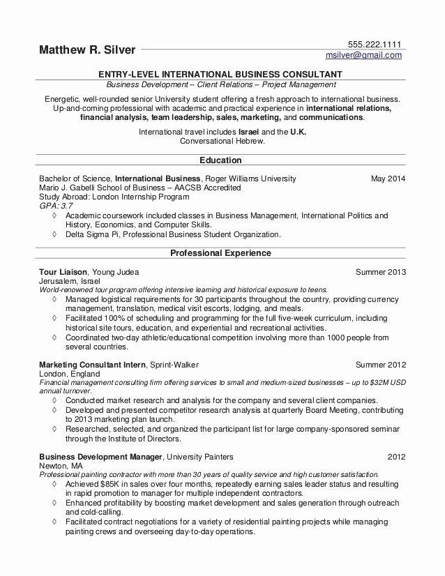 Sample Resume for College Student Seeking Internship