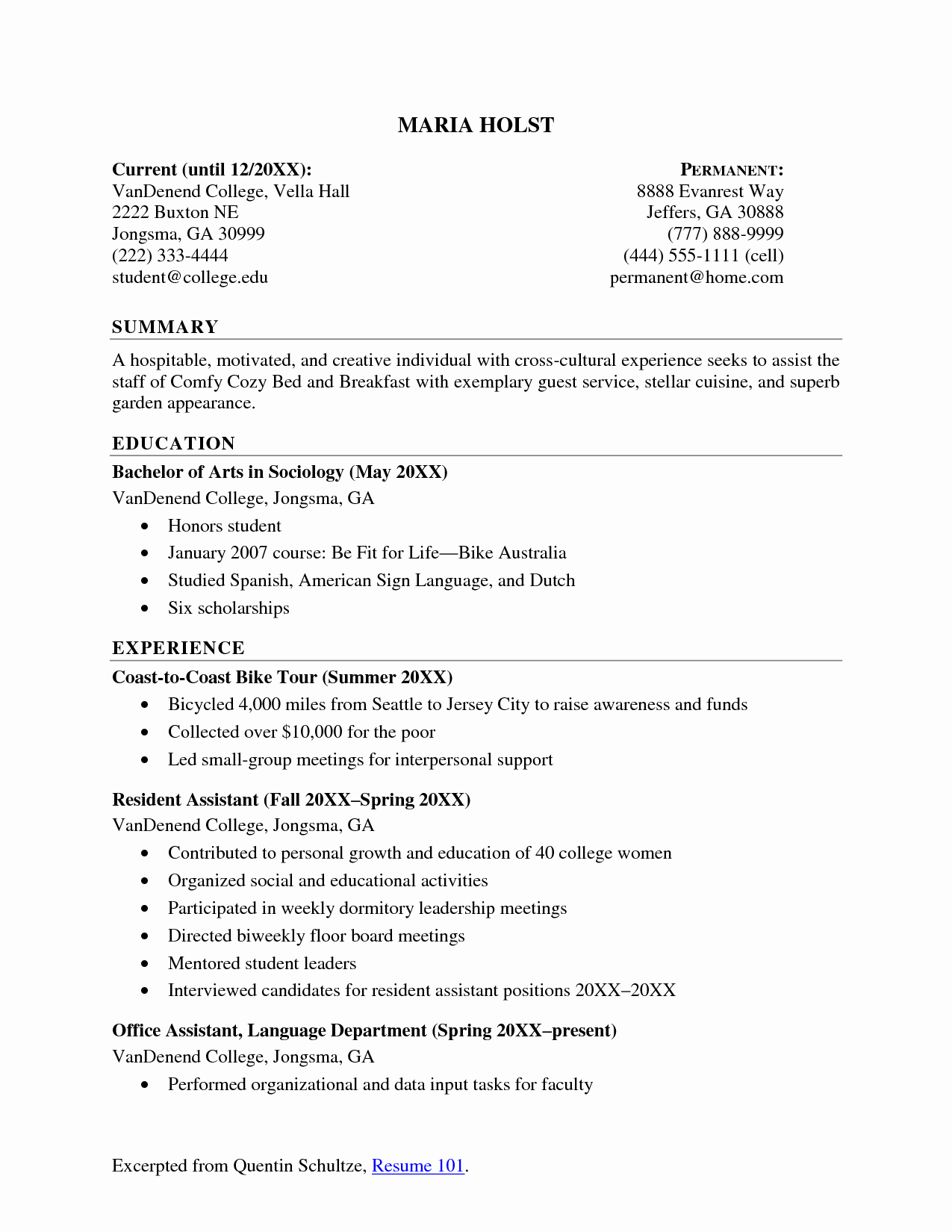 Sample Resume for College Student Supermamans
