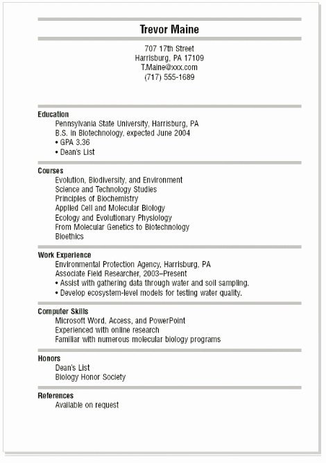 sample resume for college students