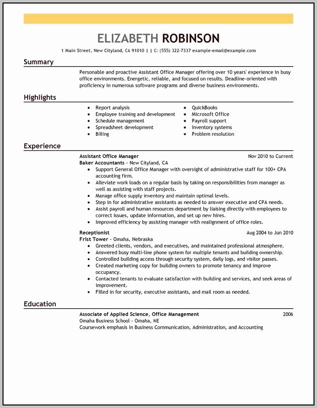 Sample Resume for Executive assistant Fice Manager