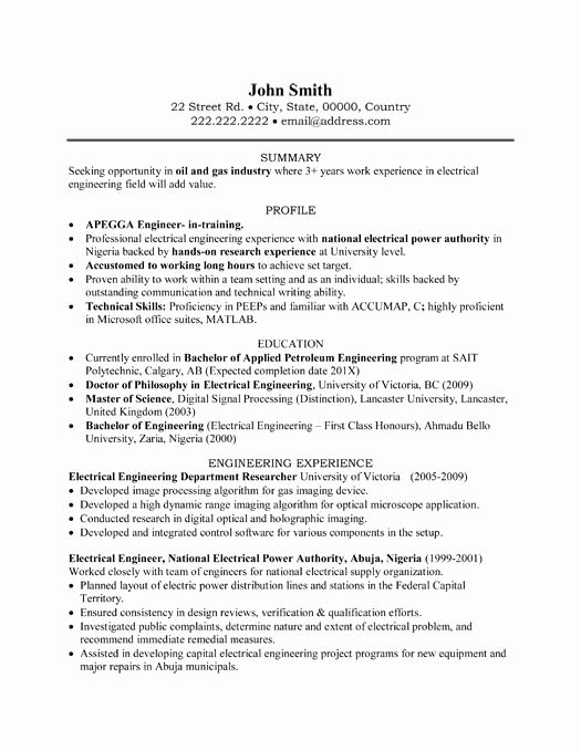 Sample Resume for Experienced Electrical Engineer Best